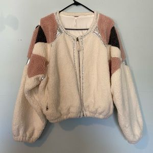 Free people metallic fleece coat